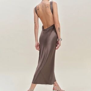 Reformation Corey Satin Dress Brown - Size S